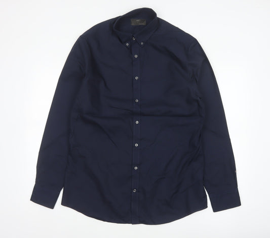 Marks & Spencer Men Blue 16 Slim Button Down Long Sleeve Shirt