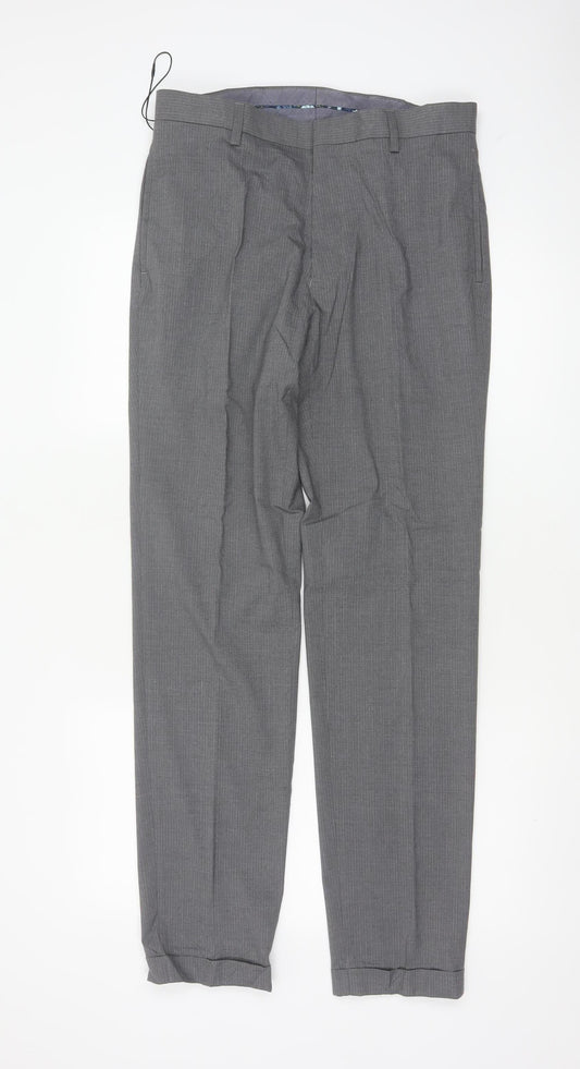 Marks & Spencer Men's Grey 30 Slim Pinstripe Dress Trousers 33L