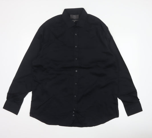 Marks & Spencer Men Black 17.5 Tailored Pure Cotton Long Sleeve Shirt