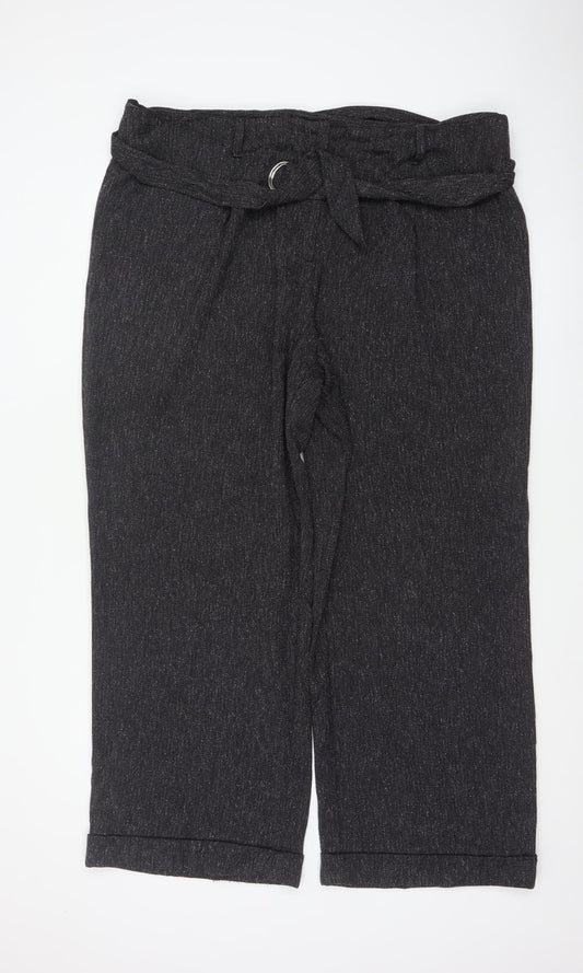 Next Women's Grey UK 20 Paperbag Cropped Belted Tapered Trousers