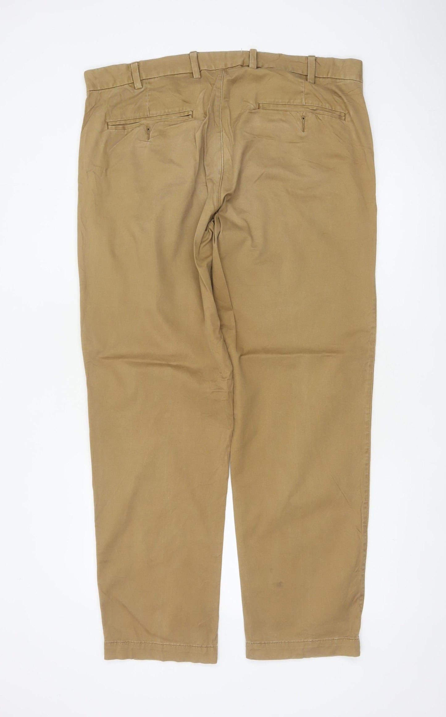 Gap Men’s Beige 38x32 Straight Chino Trousers Cotton Flat Front