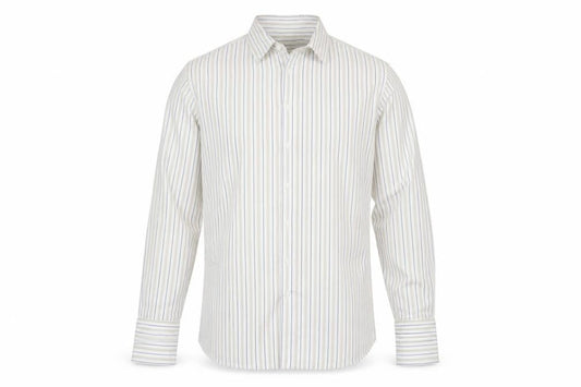 Marks & Spencer Men White Stripe Cotton Non-Iron Shirt Size 16