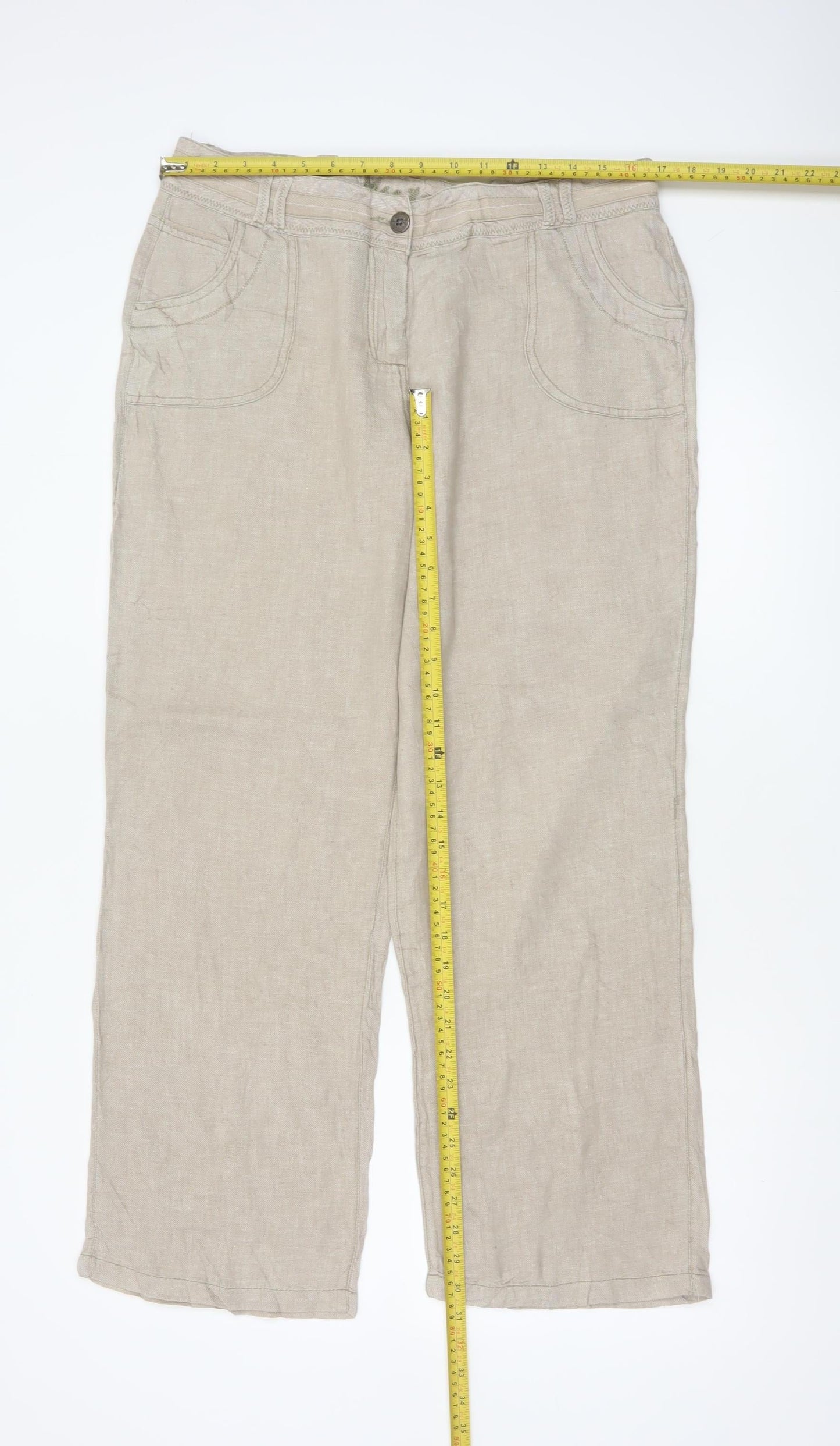 Hurricane Women’s Beige UK 14 Slim Linen Cotton Carpenter Trousers