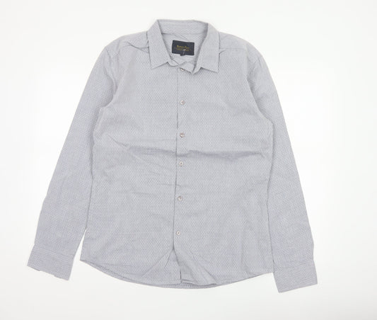 Retro Fire Men's Grey M Geometric Cotton Long Sleeve Button-Up Shirt