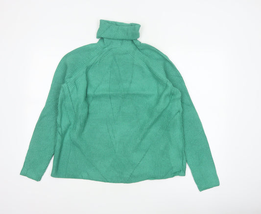 Marks & Spencer Women Green M Rib Knit Roll Neck Jumper