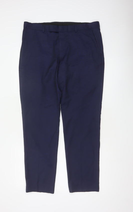 Moss London Men’s Blue 36 Regular Straight Dress Trousers Lined