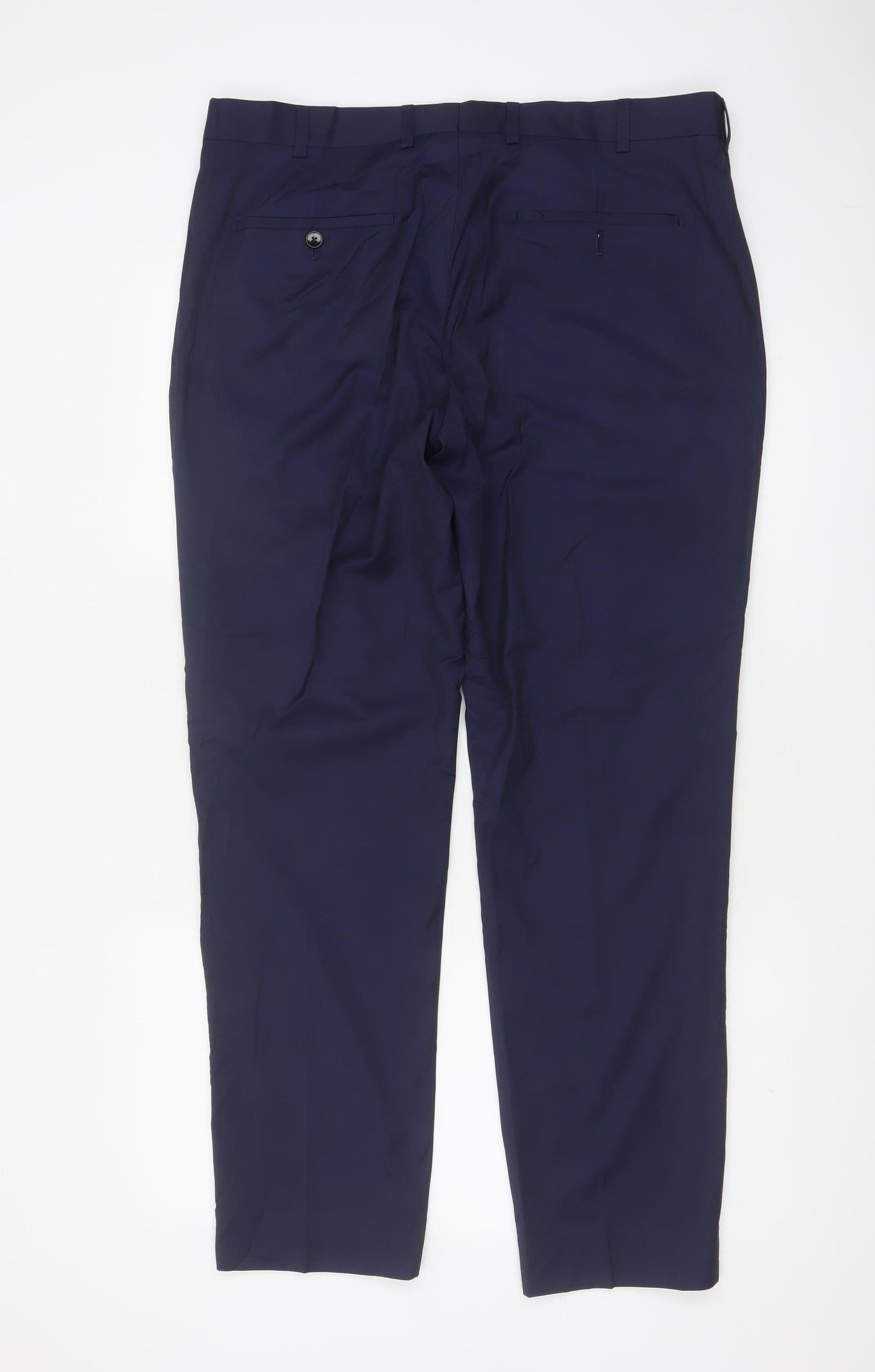 Moss London Men’s Blue 36 Regular Straight Dress Trousers Lined