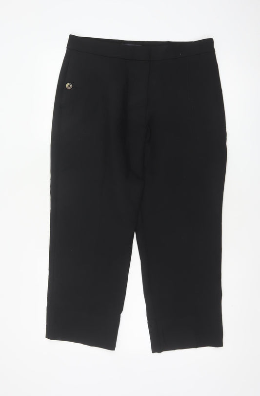 M&S Women's Black UK 12 Short Straight Leg Smart Trousers Pockets