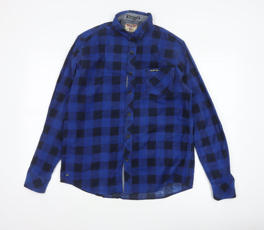 Tokyo Laundry Men's Blue Check Cotton Shirt M Long Sleeve Button-Up