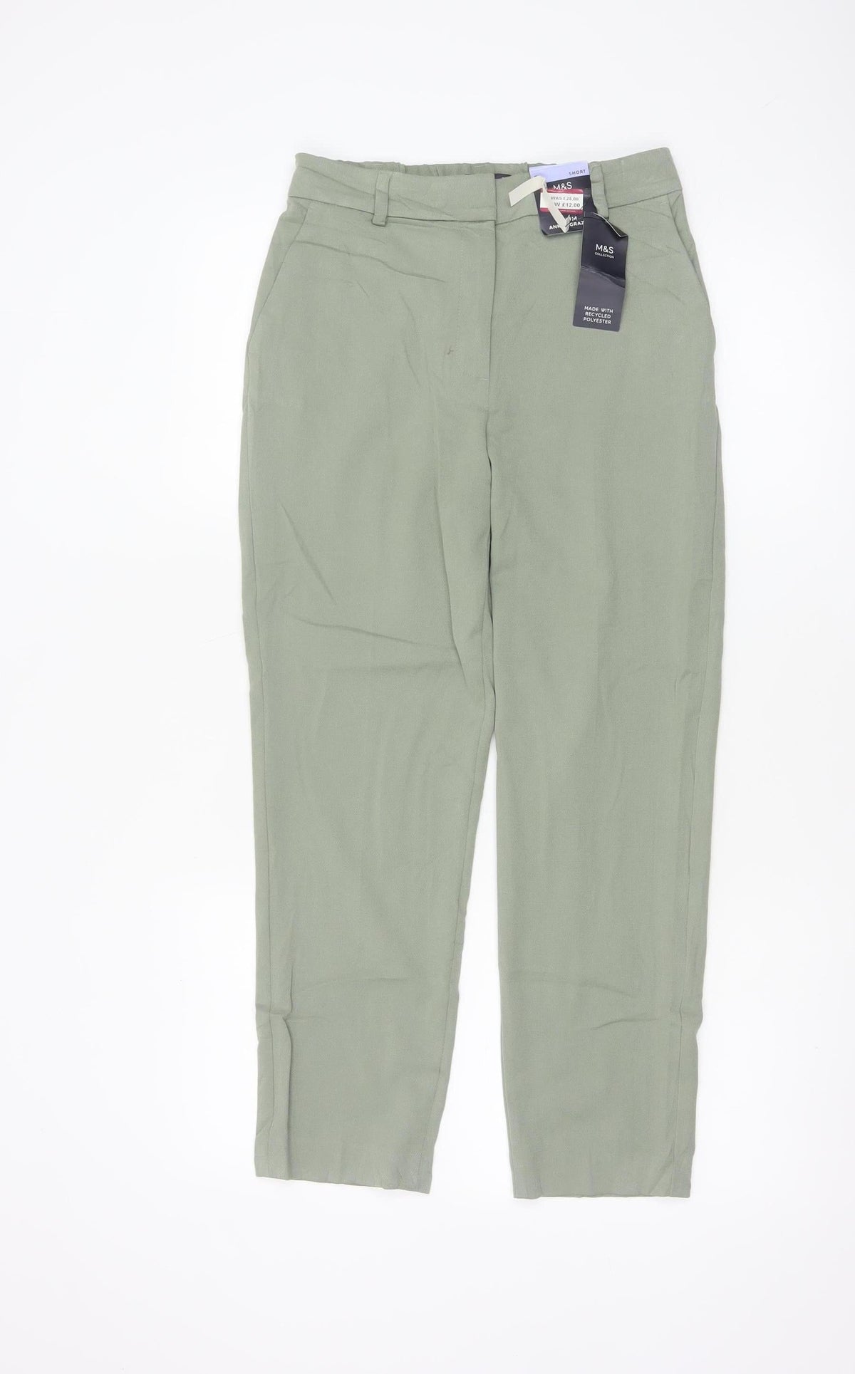 Marks & Spencer Women Green Size 8 Short Tapered Smart Trousers