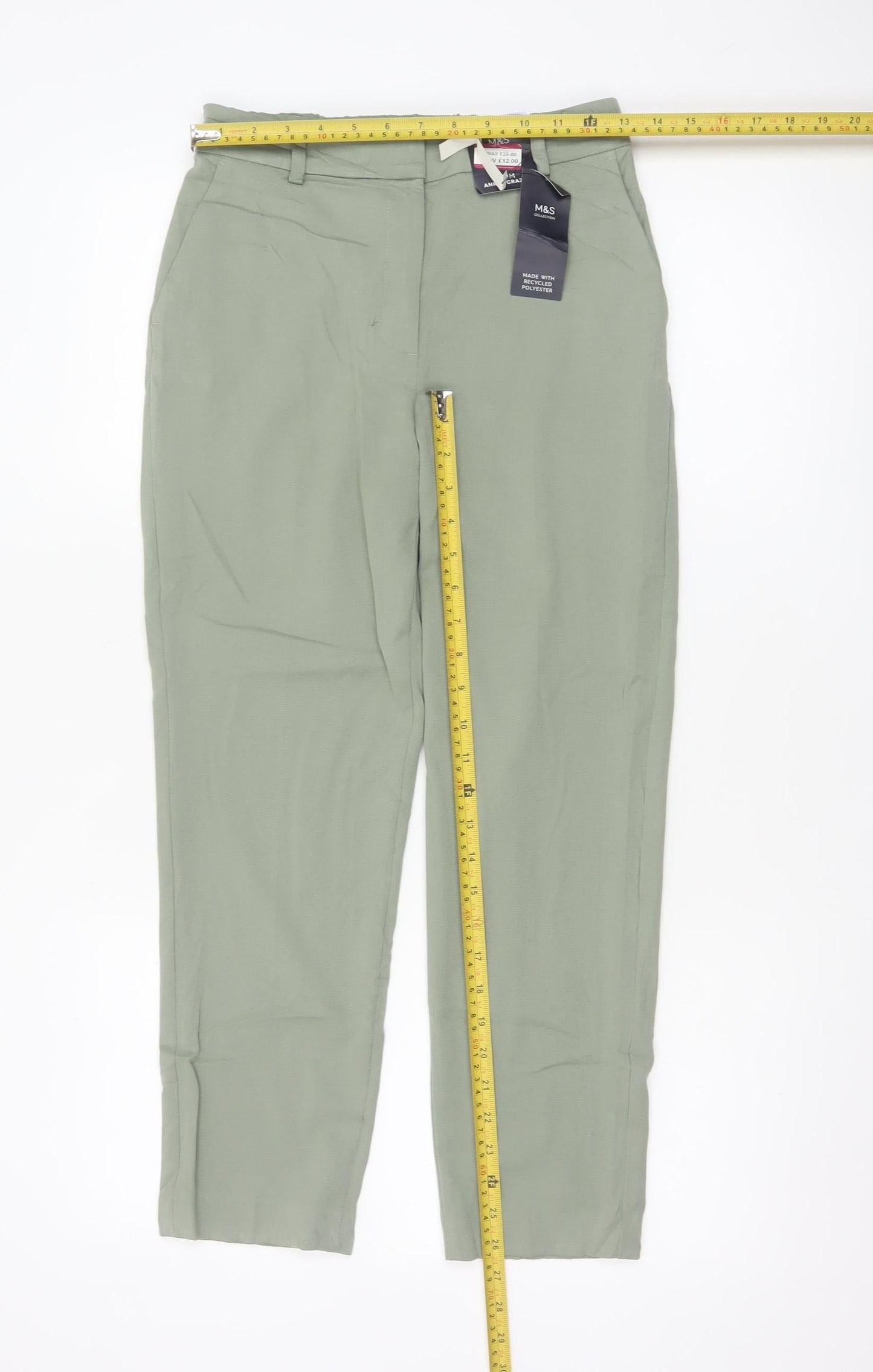 Marks & Spencer Women Green Size 8 Short Tapered Smart Trousers
