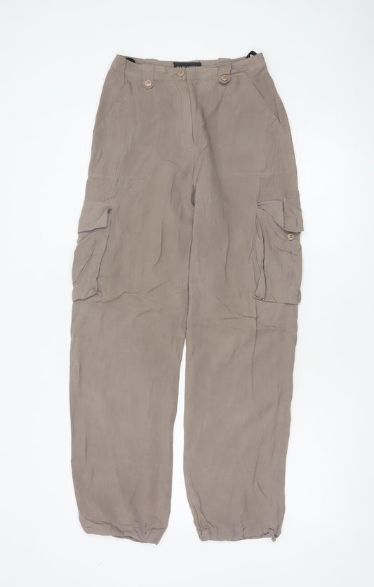 Warehouse Women Brown UK 8 Silk Cargo Tapered Trousers Pockets