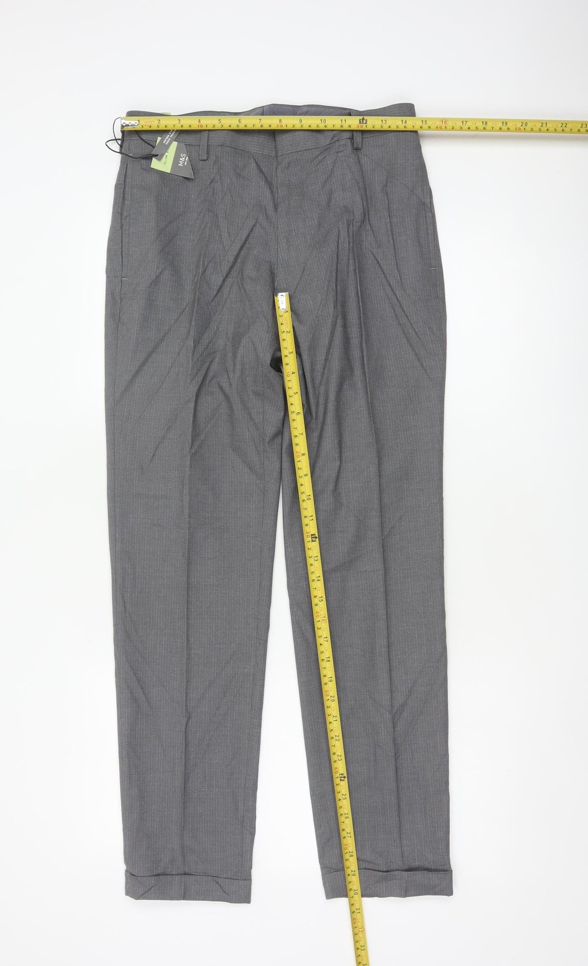 Marks & Spencer Mens Grey Pinstripe Slim Dress Trousers 30in 31in Leg