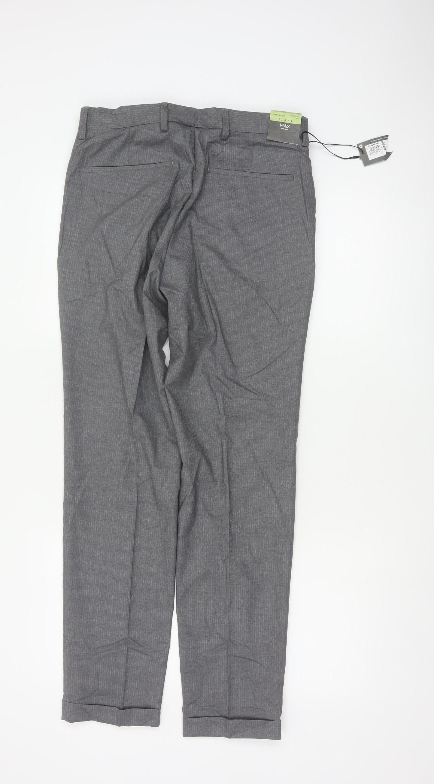 Marks & Spencer Mens Grey Pinstripe Slim Dress Trousers 30in 31in Leg