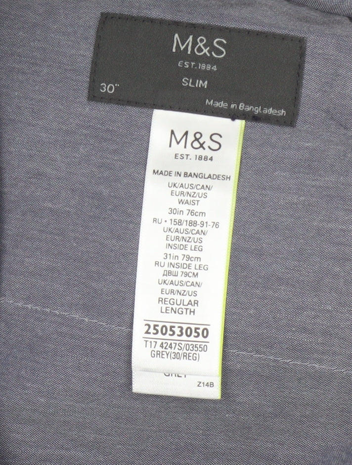 Marks & Spencer Mens Grey Pinstripe Slim Dress Trousers 30in 31in Leg