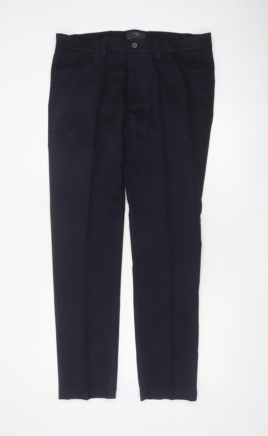 M&S Mens Navy Blue 36/33 Slim Straight Cotton Trousers