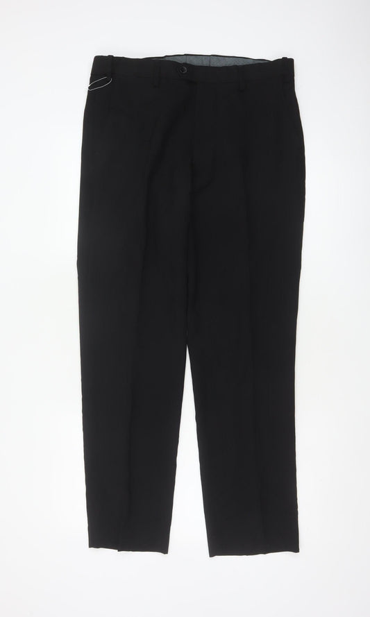 Marks and Spencer Men Black 32 Regular Straight Dress Trousers