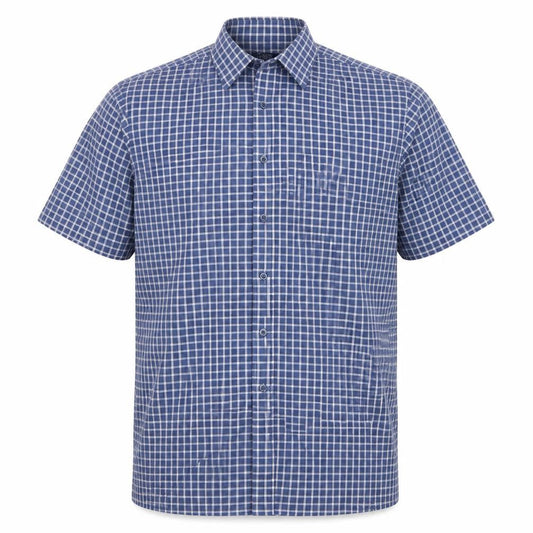 Charles Norton Men's Blue Check Short Sleeve Shirt L 16.5 Button-Up