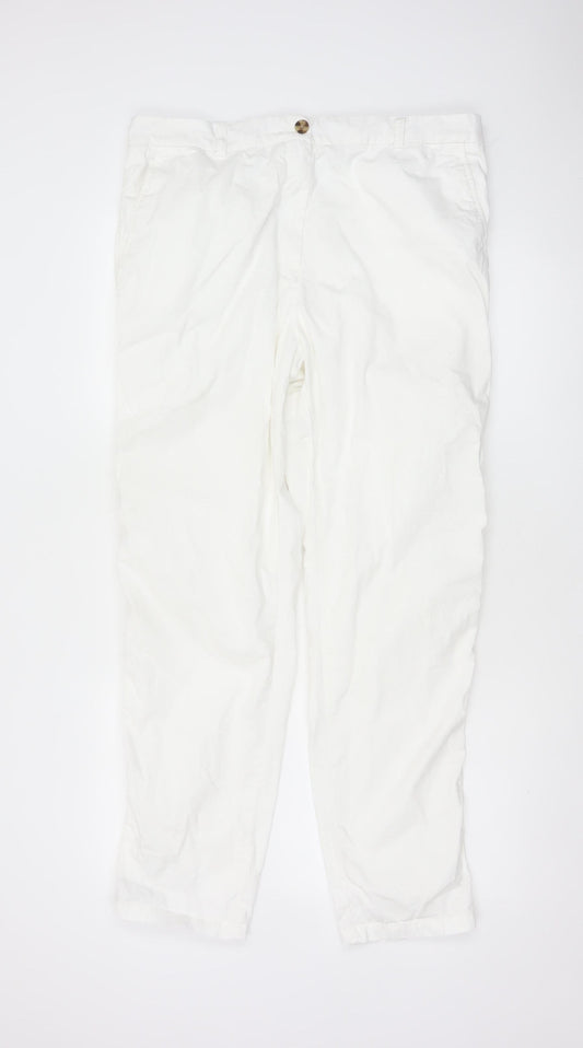 M&S Collection Women White Size 16 Cotton Tapered Chino Trousers