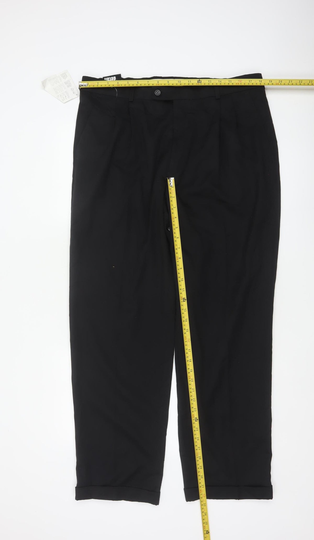 Detail Men’s Black 36R Pleated Tapered Dress Trousers Cuffed