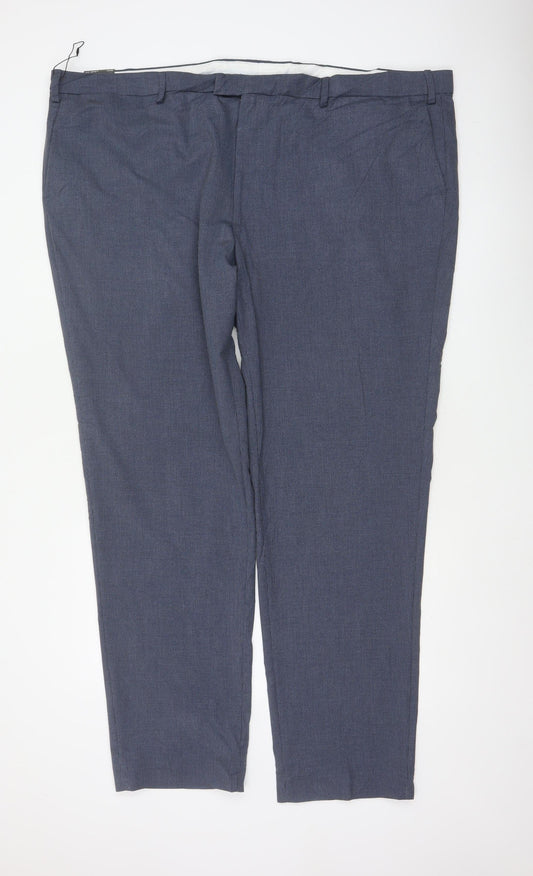 Marks & Spencer Men Blue Check Dress Trousers 50in Waist Long