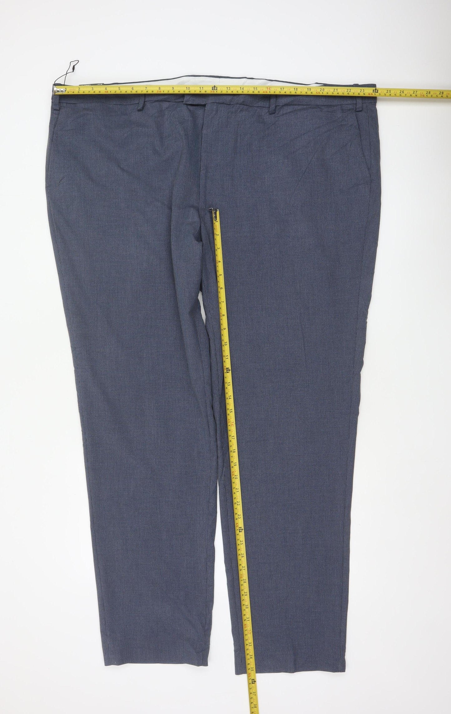 Marks & Spencer Men Blue Check Dress Trousers 50in Waist Long
