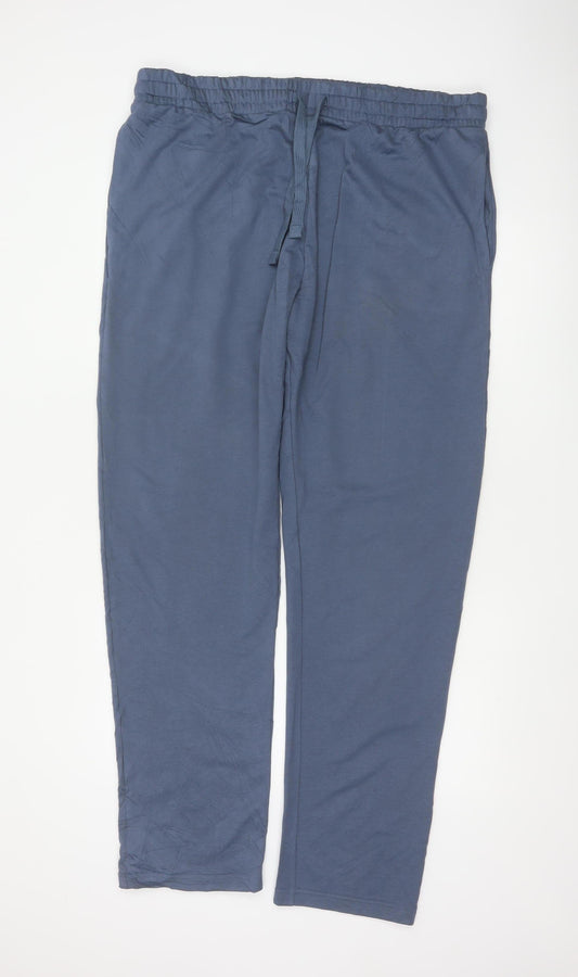 Marks and Spencer Men Blue 2XL Long Regular Fit Drawstring Trousers