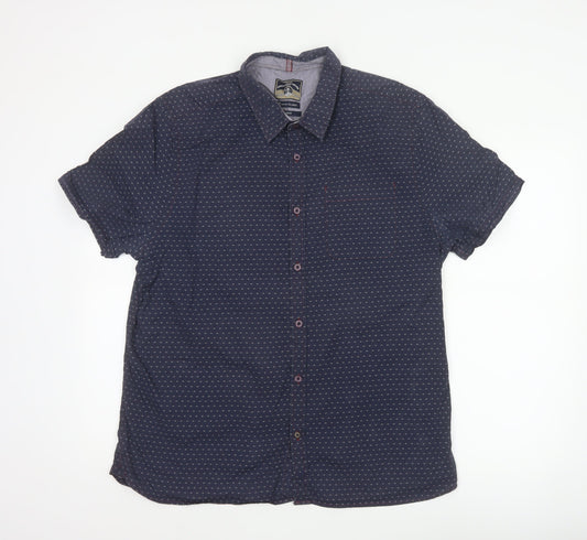 White Stuff Men Blue XL Slim Fit Cotton Geometric Short Sleeve Shirt
