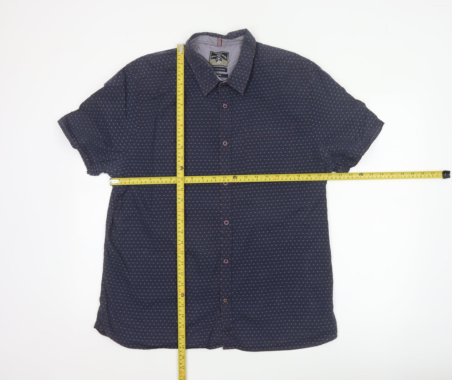 White Stuff Men Blue XL Slim Fit Cotton Geometric Short Sleeve Shirt