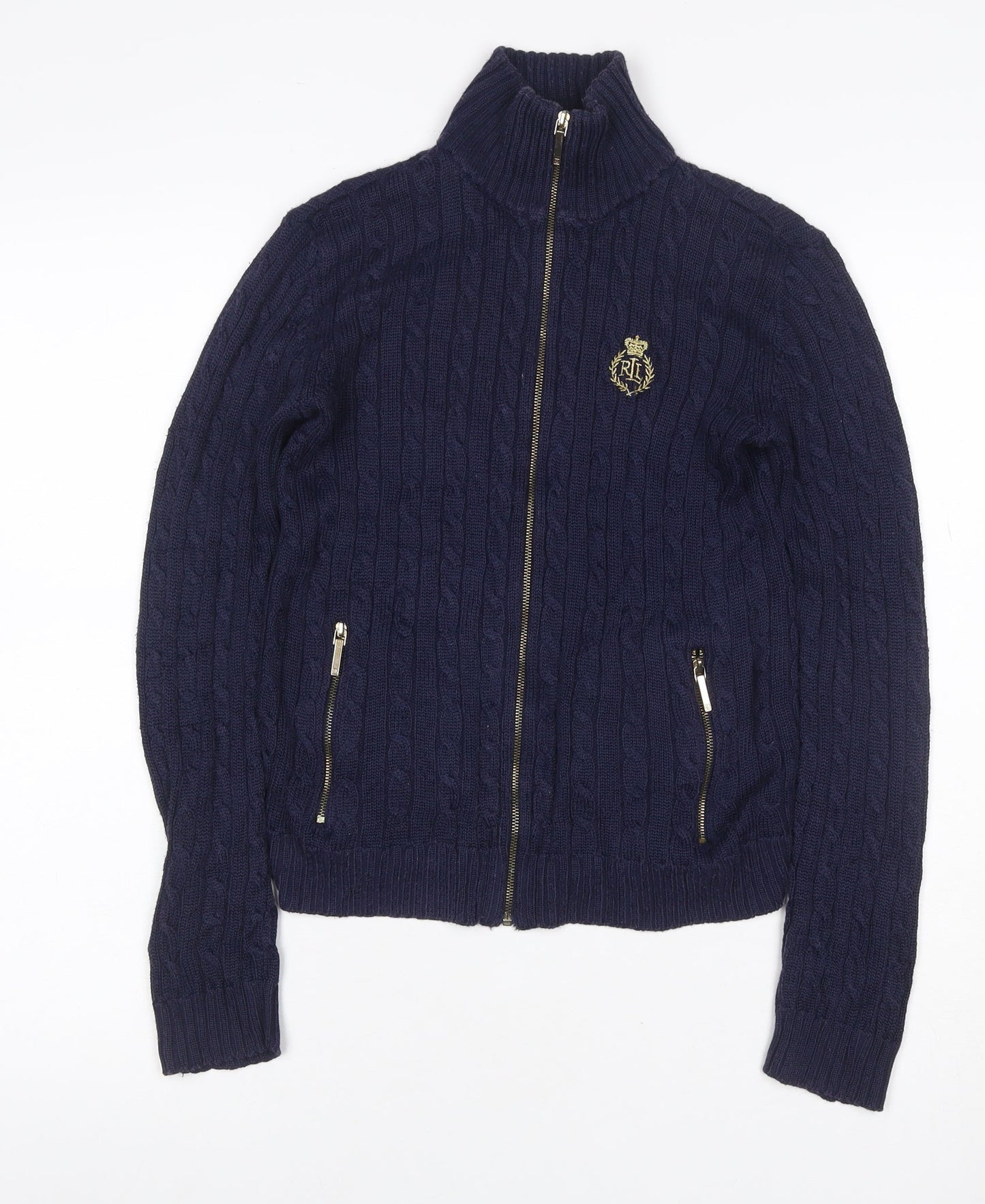 Lauren Ralph Lauren Women Blue XXS Cable Knit Full Zip Jumper
