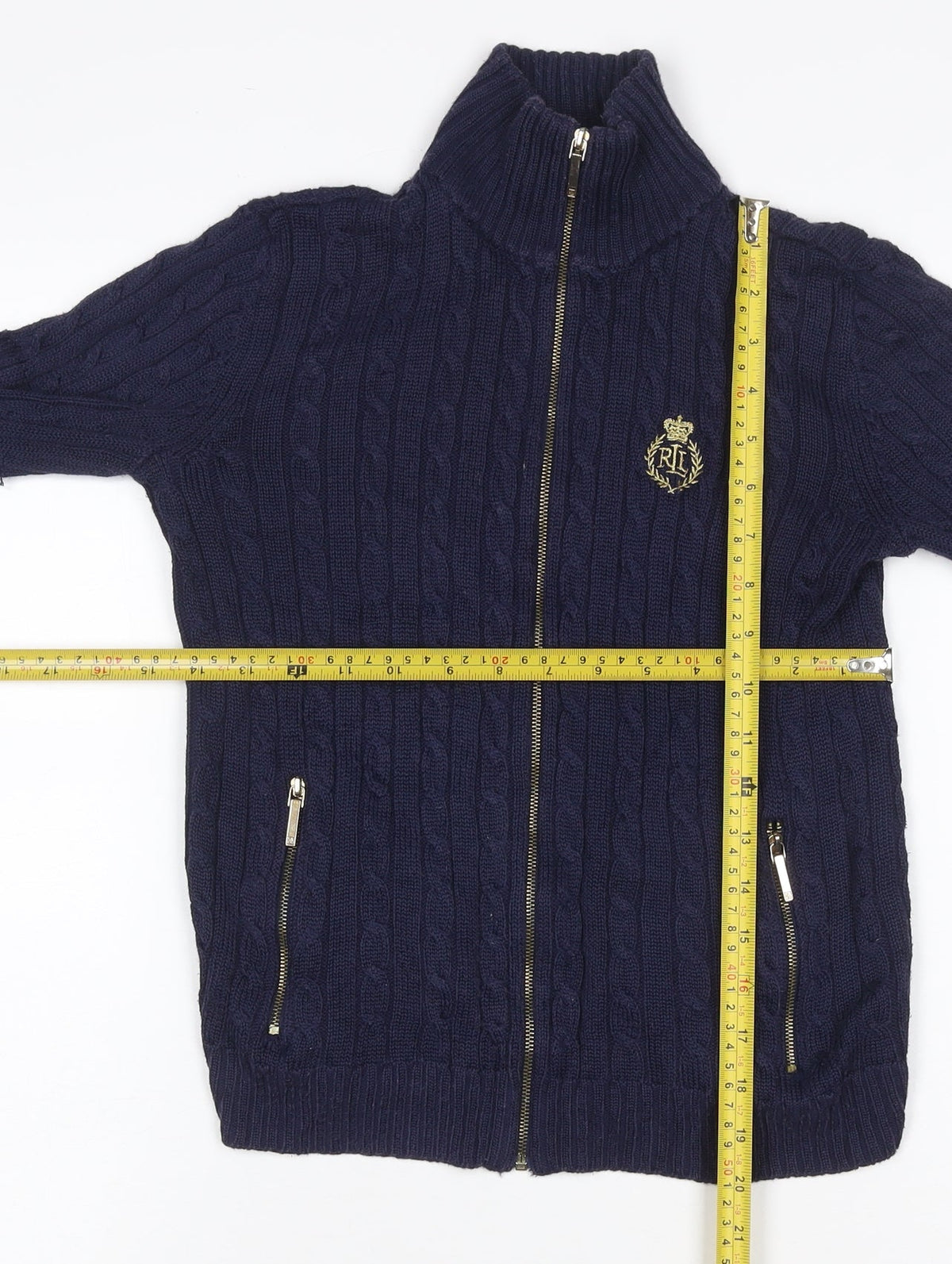 Lauren Ralph Lauren Women Blue XXS Cable Knit Full Zip Jumper