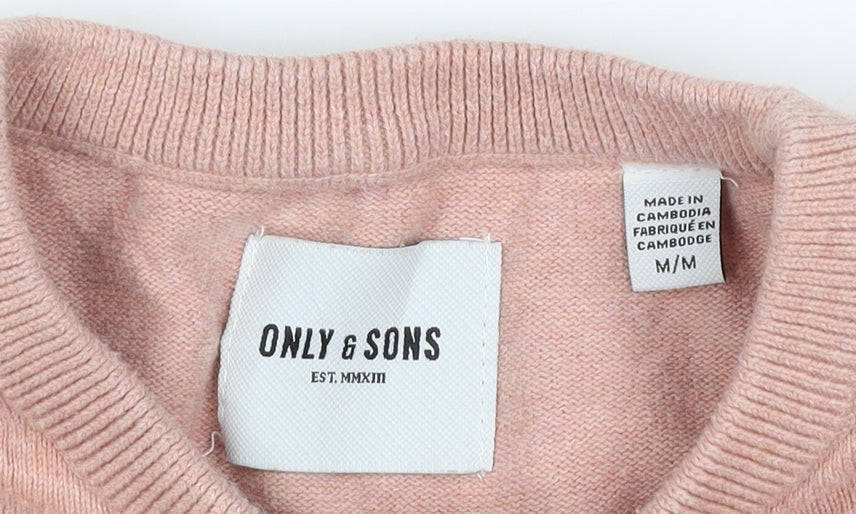 Only Womens & Sons Pink M Cotton Crew Neck Pullover Jumper