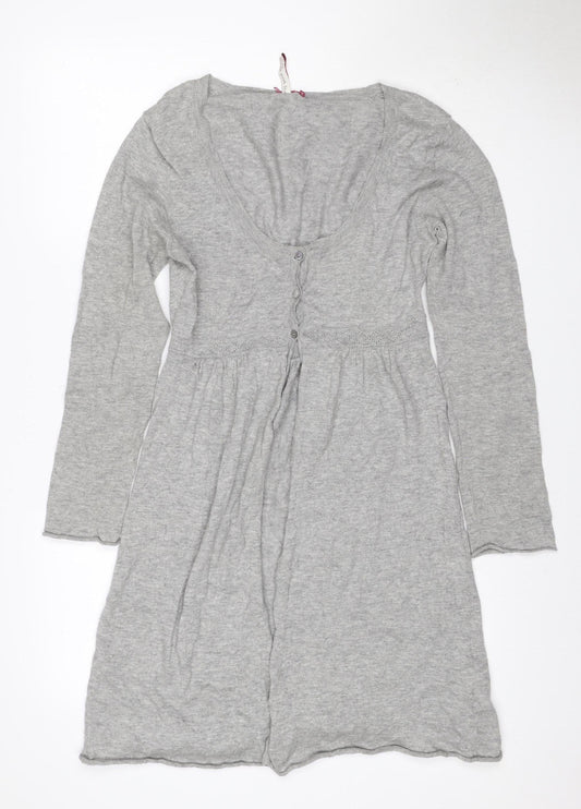 White Stuff Women Grey UK 14 Cotton Merino Longline V-Neck Cardigan