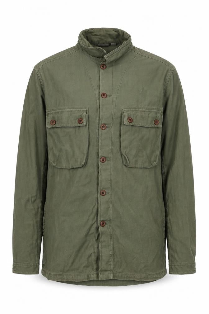 Front view of ASOS Men Green M Military Field Jacket Cotton Button Pockets