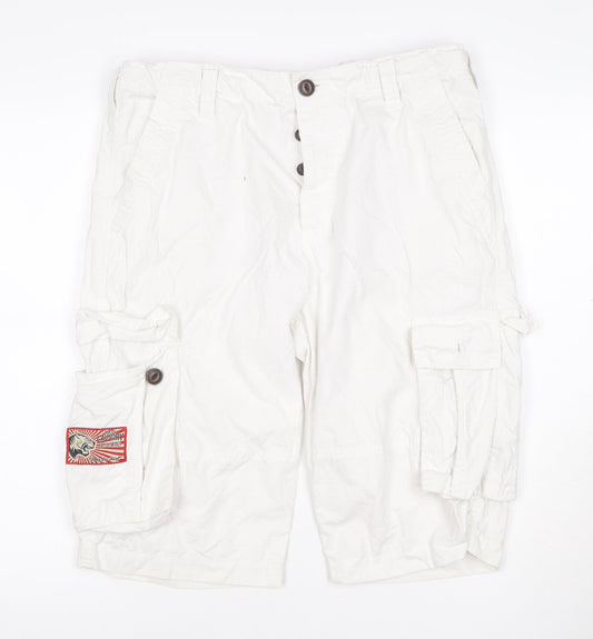 Tokyo Laundry Men's White L Cargo Shorts Button Pockets Cotton