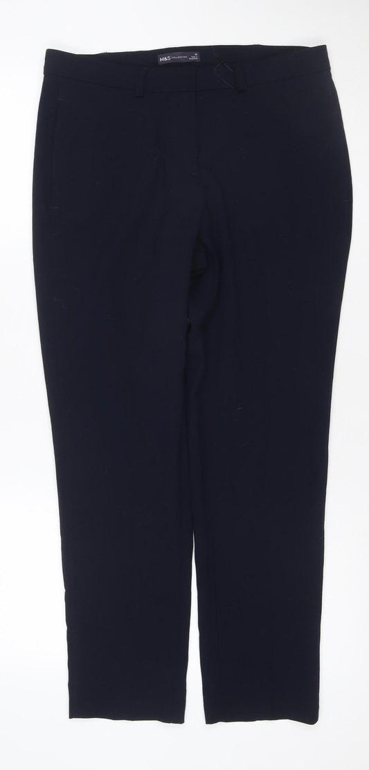 Marks & Spencer Women Blue Size 12 Straight Tailored Dress Trousers