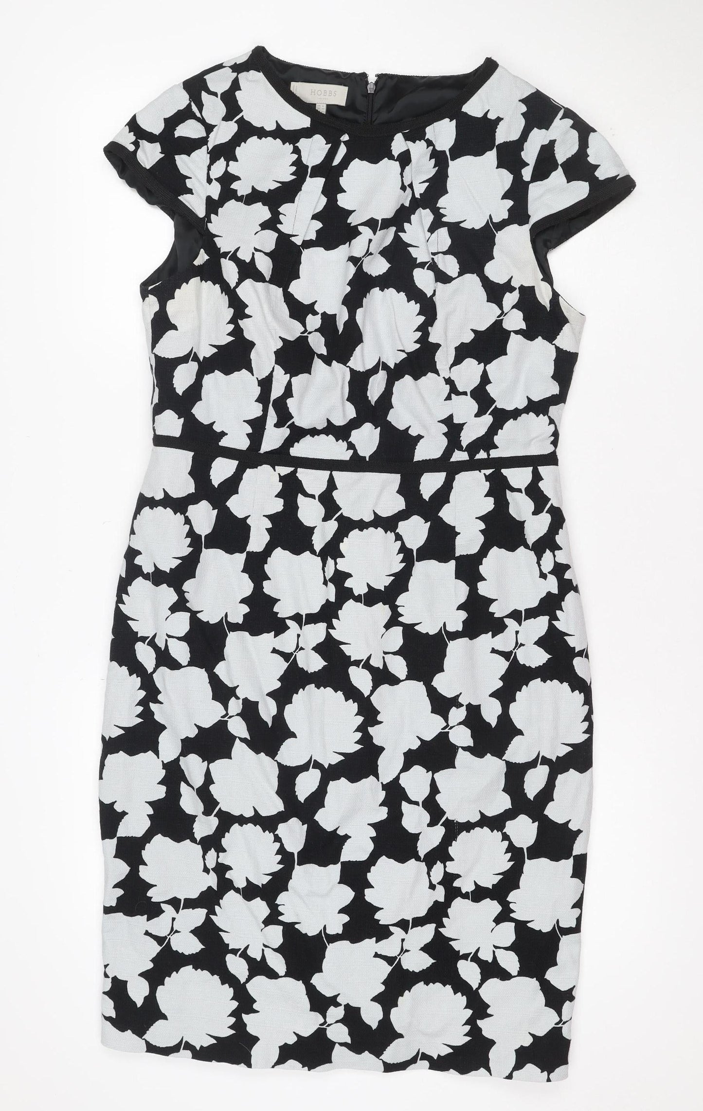 Hobbs Women Black White Floral Fit & Flare Knee Length Dress UK 14