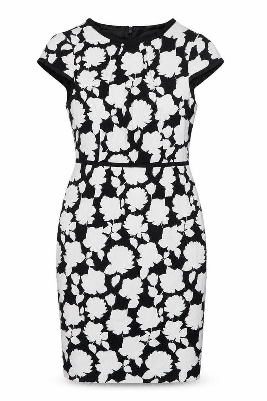 Hobbs Women Black White Floral Fit & Flare Knee Length Dress UK 14