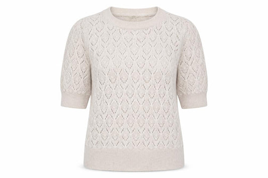 FatFace Women Ivory Alpaca Blend Open-Knit Short Sleeve Pullover UK 8