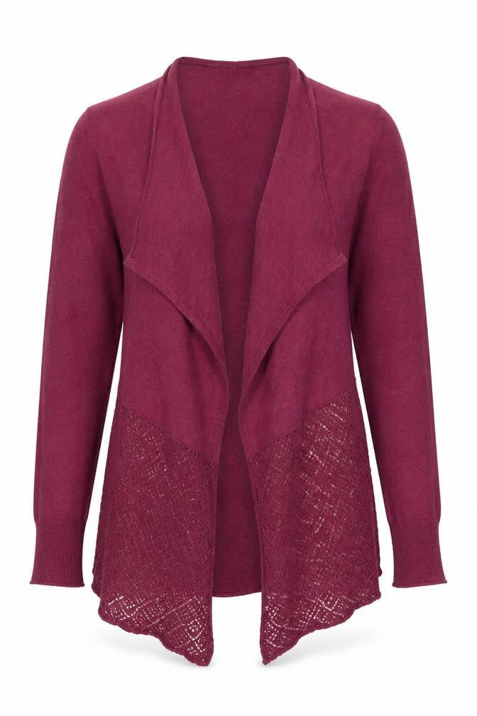 FatFace Women Purple Open Knit Waterfall Cardigan Size 8 Long Sleeve