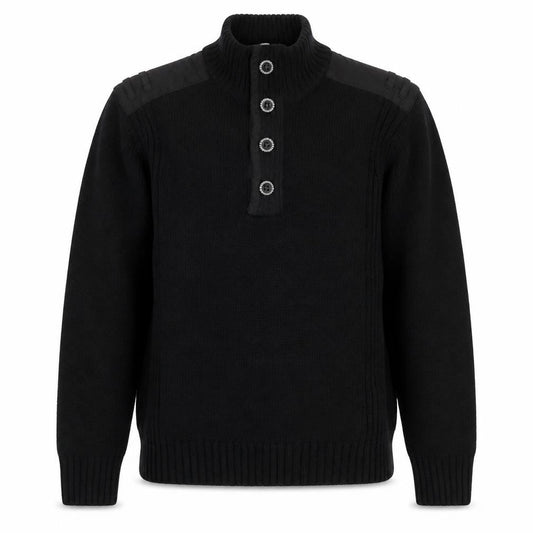 Burton Mens Black L Cable Knit High Neck Henley Jumper