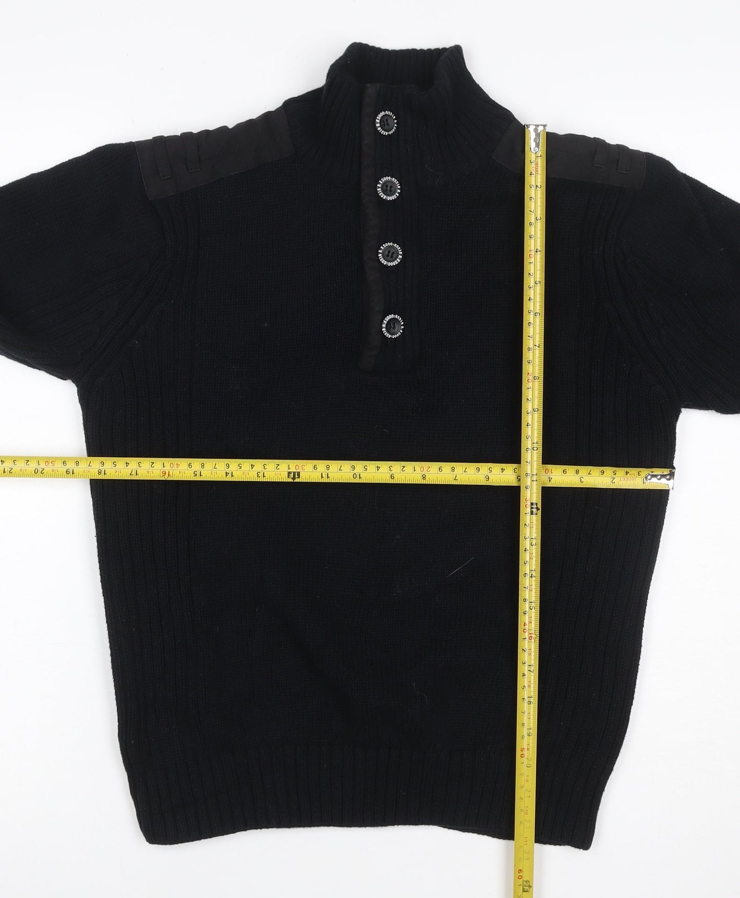 Burton Mens Black L Cable Knit High Neck Henley Jumper