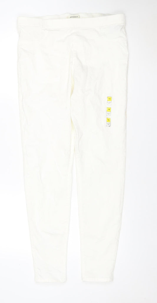 Marks and Spencer Women White Size 16 Stretch Jeggings Slim Fit