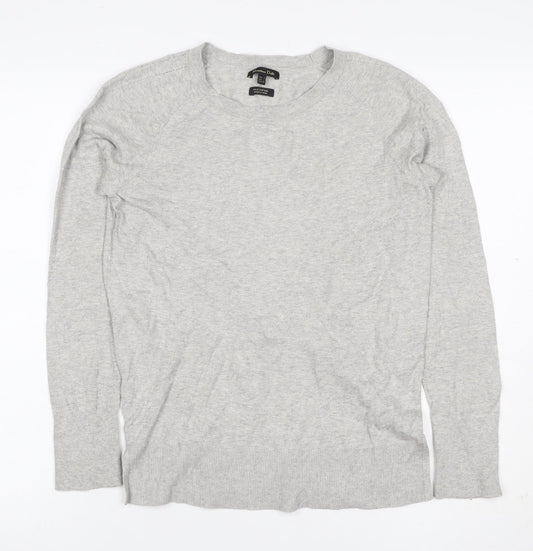 Massimo Dutti Women Grey Silk Cotton Crew Neck Pullover Jumper L