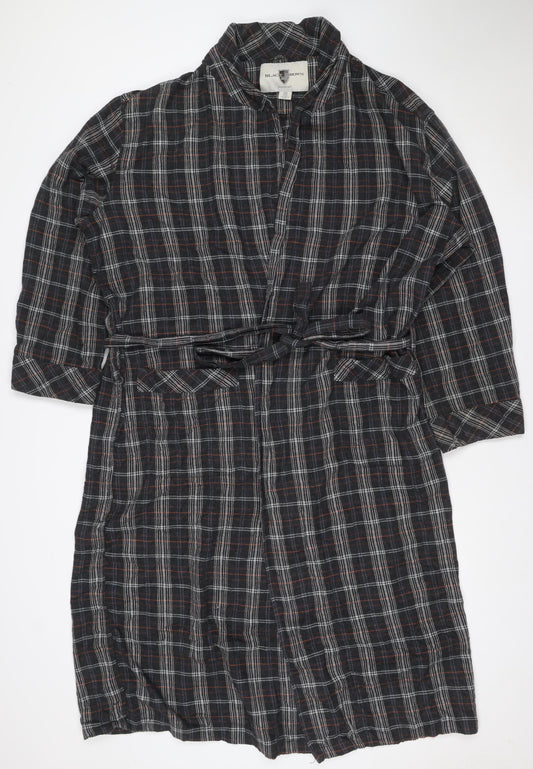 Black Brown Men’s Black Plaid Cotton Flannel Belted One Piece Pyjamas M