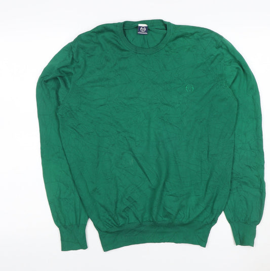 Sergio Tacchini Mens Green 2XL Crew Neck Logo Cotton Pullover Jumper