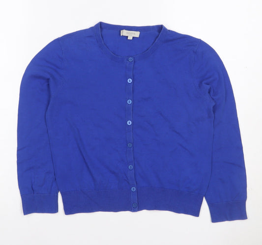 Hobbs Women Blue S Cotton Silk Button Knit Cardigan Round Neck