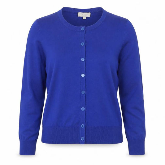 Hobbs Women Blue S Cotton Silk Button Knit Cardigan Round Neck