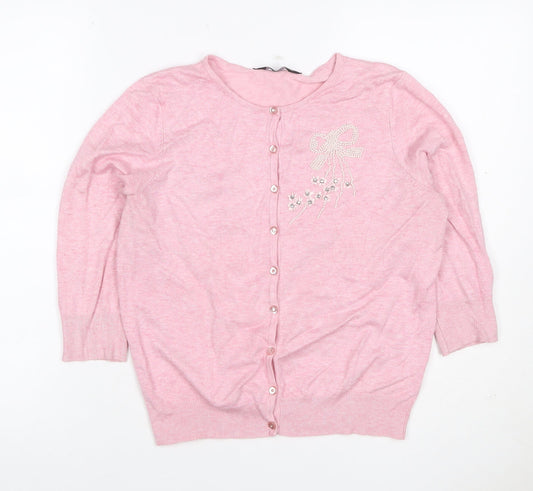 Dorothy Perkins Women Pink Size 14 Beaded Bow Knit Cardigan