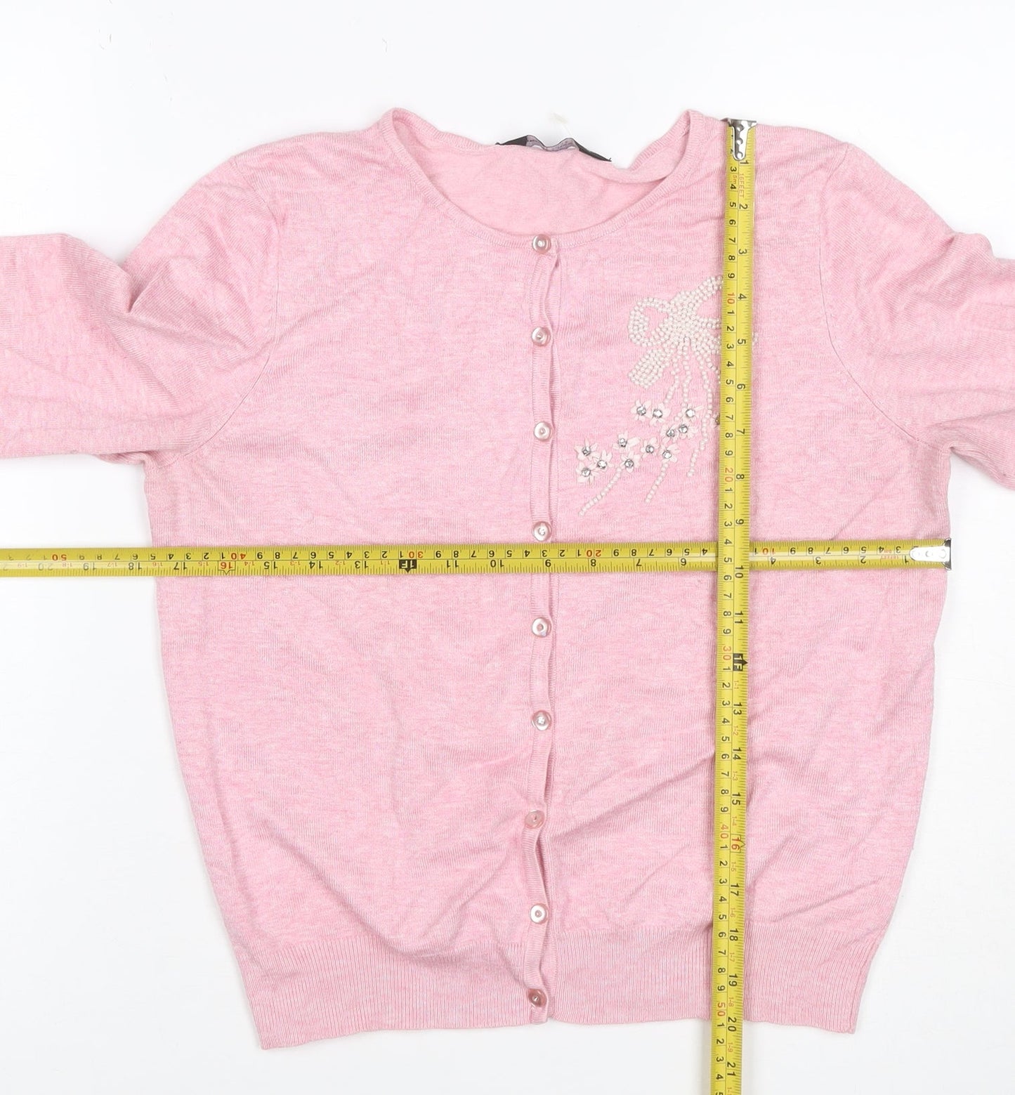 Dorothy Perkins Women Pink Size 14 Beaded Bow Knit Cardigan